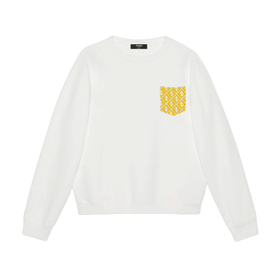 White Fendi Sweatshirt with Yellow Pocket